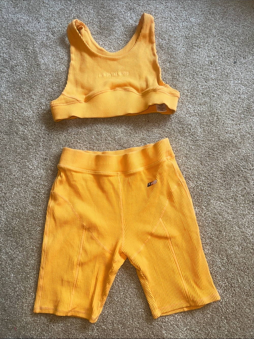 Yellow Ribbed Active Crop Top and Bike Shorts Set
